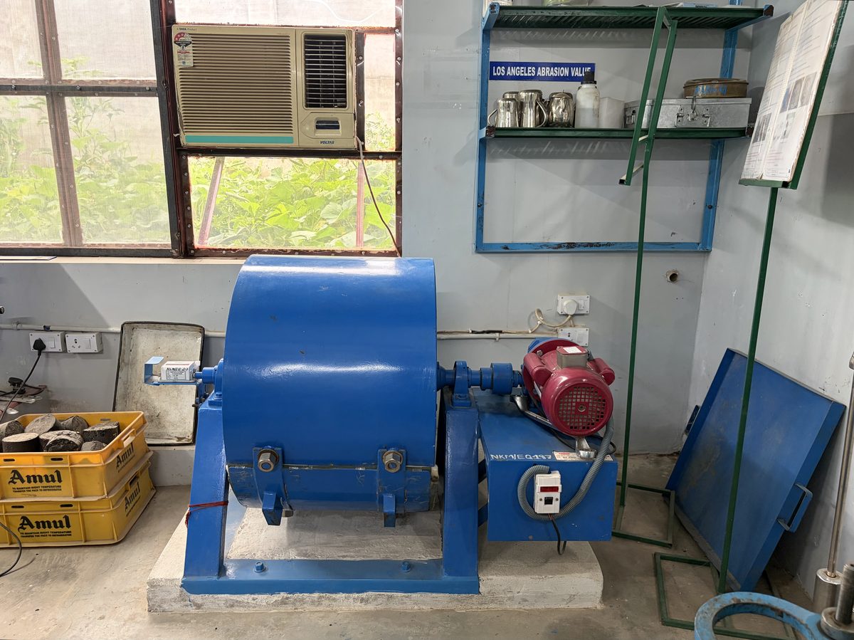 Los Angeles Abrasion Testing Machine at the NKMPV NABL-accredited laboratory, Pinjore