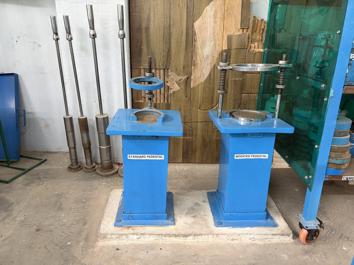 Marshall Compaction Rammer & Pedestal — view 2 — NKMPV NABL lab, Pinjore