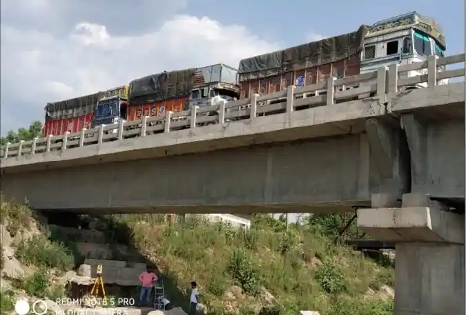 Bridge Load Test with loaded trucks for static load evaluation