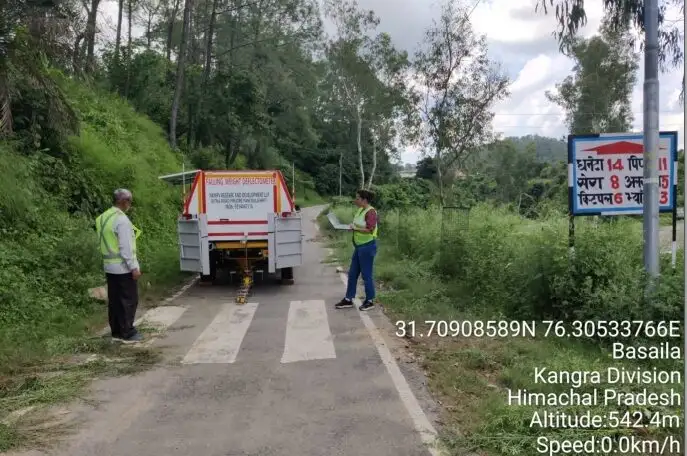Falling Weight Deflectometer (FWD) test conducted on road pavement for deflection measurement and structural analysis