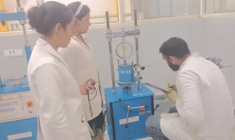 California Bearing Ratio (CBR) testing of soil carried out in laboratory for pavement and highway design