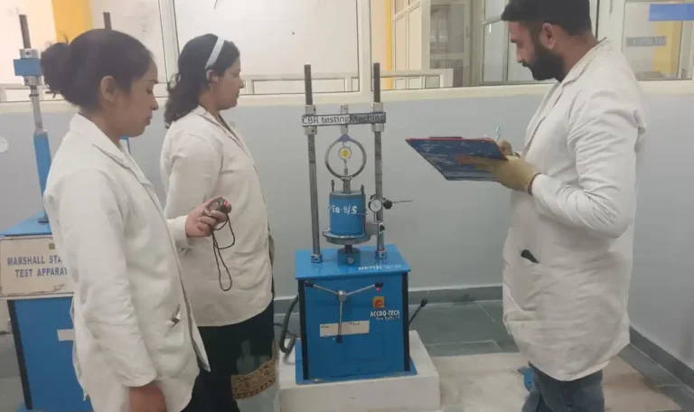 California Bearing Ratio (CBR) testing of soil using CBR testing machine for soaked and unsoaked conditions