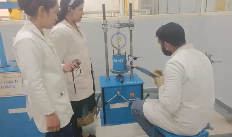 California Bearing Ratio (CBR) testing of soil showing penetration test and load measurement for soaked and unsoaked samples