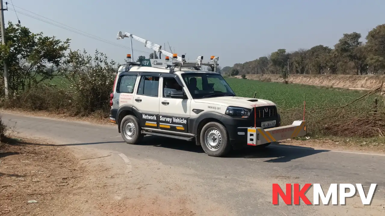 NSV Survey in India: Network Survey Vehicle Testing for Highways and Airports 8 Network Survey Vehicle conducting NSV survey near rural road intersection