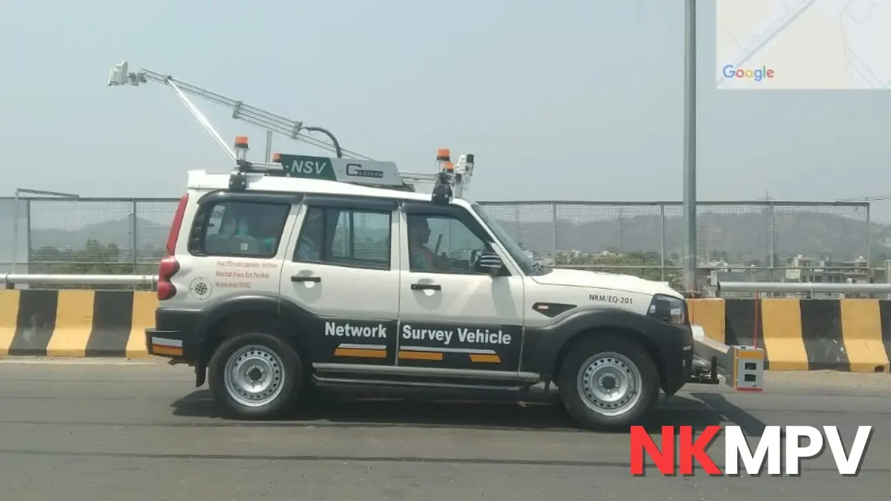 Side view of Network Survey Vehicle conducting NSV survey on highway