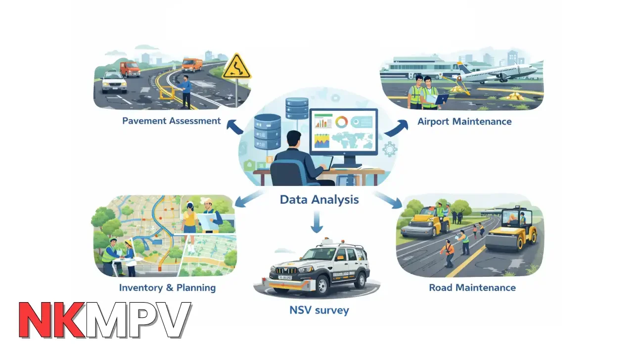 How NSV survey data is used for pavement maintenance, airport assessment, and network planning in India