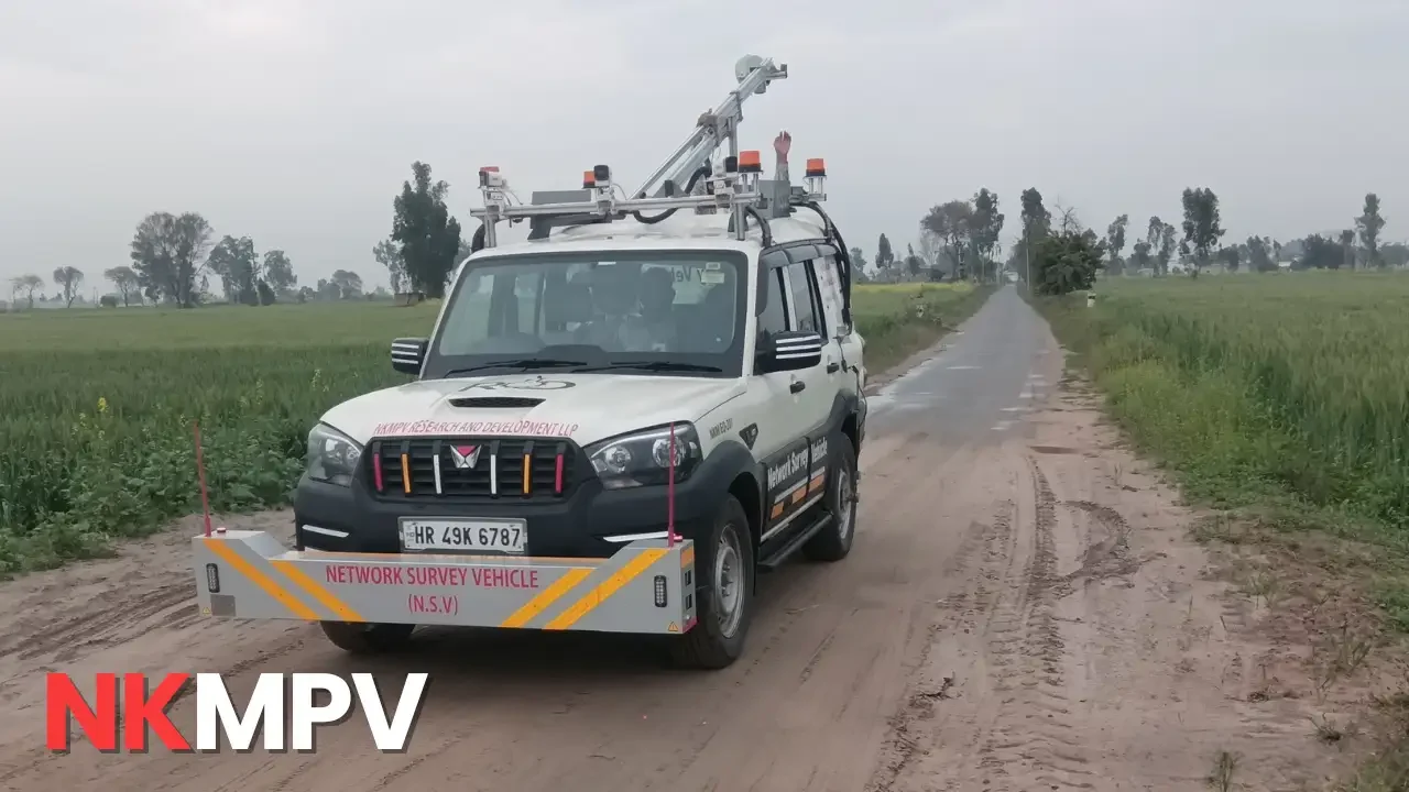 Network Survey Vehicle conducting NSV survey on village road in India